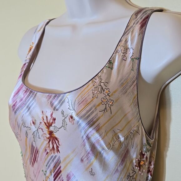 Vintage Lapis Y2K Fairy Silk Dress Size Large Beaded Asymetric Floral Midi Max - Picture 4 of 16